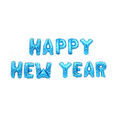 

HAPPY NEW YEAR" English Letters Foil Balloons Family Gathering New Year Party Decoration 12 PCS 16 Inch