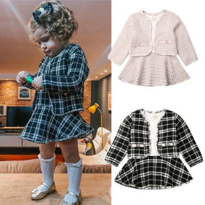 

Toddler Kid Baby Girl Boutique Clothes Plaid Coat Tutu Dress Formal Party Outfit