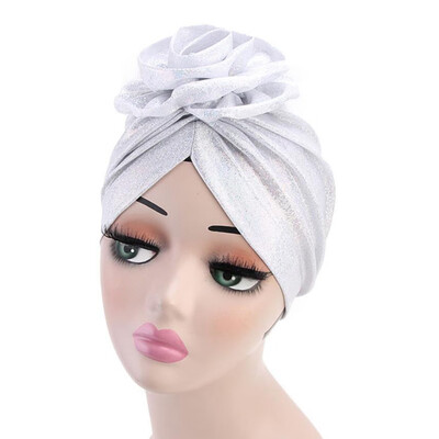 

6 Colors Muslim Women Silk Flower Turban Hijab Hat Stretch Chemo Hats For Hair Accessories