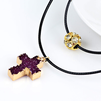 

Fashion Cross - Shaped Natural Stone Pendant Ball Multi - Layer Chain Clavicle Necklace Women Necklace Jewelry