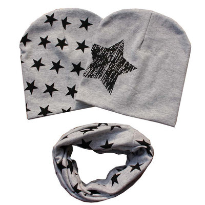 

Baby Spring Hat Scarf Kids Hat Children Scarf-collar Boys Girls Warm Beanies Star Print Infant Hats Sets