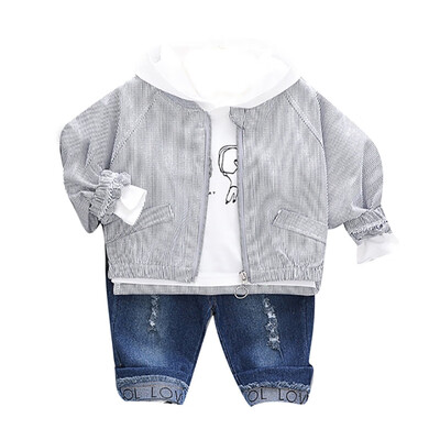 

Autumn Baby Boy Girl Cute Long Sleeve Cartoon Print Hoodie T-shirt Striped Sweatshirt Denim Trousers Casual Outfits