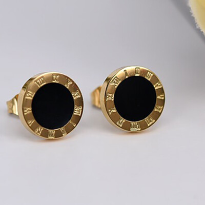 

Rose Gold Stainless Steel Roman Numeral Brand Stud Earrings For Women High Quality Shell Earrings Fashion Jewelry