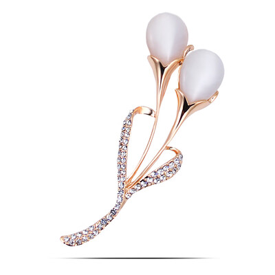 

Fashion Opal Stone Brooches Rhinestone Pin Tulip Brooch Pin Elegant Jewelry Flower