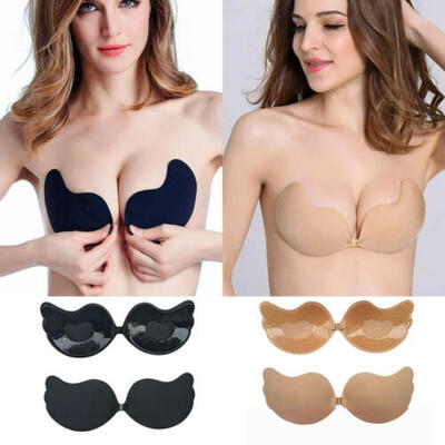 

Womens Strapless Invisible Bra Backless Self-Adhesive Push Up Bras Black Nude