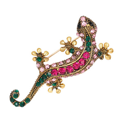 

Dainty Colorful Rhinestone Crystal Gecko Shape Brooch Pin Gold Animal Jewelry