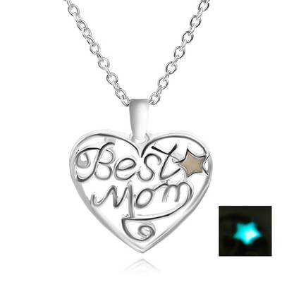 

New Style Best Mom Heart Type Essential Pendant Necklace Luminous Pendant With Birthday Fashion Lava Beads Chakra Gifts