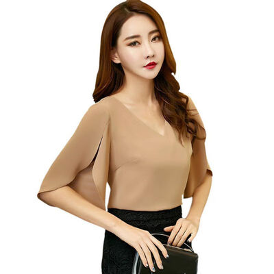 

Women Chiffon Shirt Summer Korean Womens Sexy V-neck Loose Butterfly Sleeve Blouse