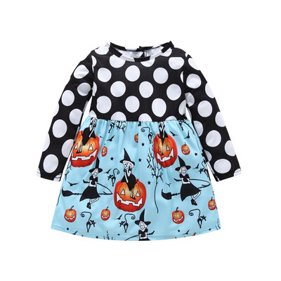 

Halloween Print Girls Dress Funny Pumpkin Witch Girl Dress Polka Dot Print Fashion Baby Clothes Long Sleeve Princess Dress