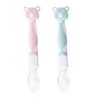

2PCSSet Baby Cartoon Spoon Kit Silicone Soft Head Soup Spoon Elbow Spoon Combination Baby Feeding Tableware