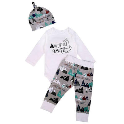 

3pcs Newborn Set Kids Baby Boy Girl Cotton Warm Infant Bodysuit PantsHat Clothes Children Suit
