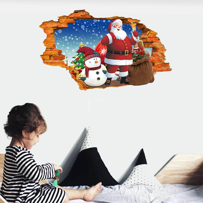 

Christmas Wall Sticker Fake Window Creative Santa Deer Wall Decal for Home Market Mural Wallpape