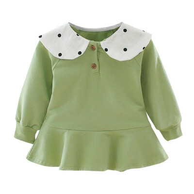 

Autumn Children Girls Long sleeve Dress Cute Round Colla Rabbit Ears Dot Print Stitching Bottoming Sweet Princess Dress