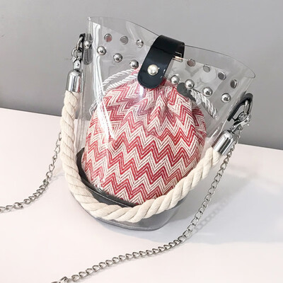 

Fashion PVC Transparent Rivet Female Composite Bucket Bag Casual Handbags Crossbody Bags for Women bolsa feminina 2019 New