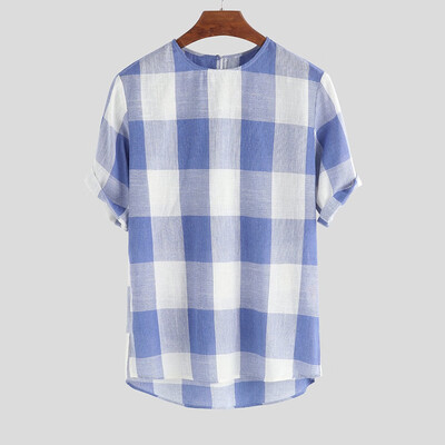 

Toponeto Mens Summer New Style Fashion Lattice Cotton Hemp Short Sleeve Comfortable Top