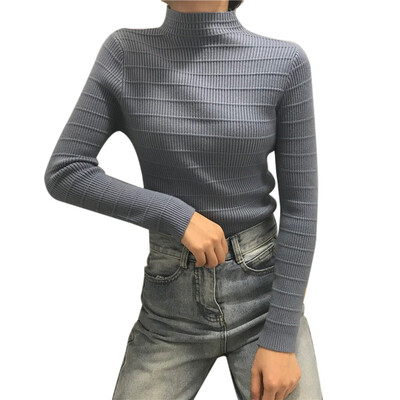 

Autumn Half High Neck Womens Sweater Female Long Sleeve Jumper Tops Slim Knit Pullover