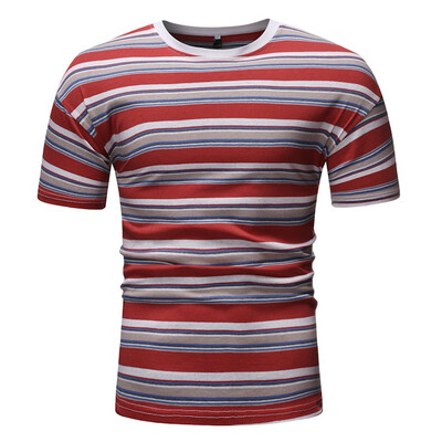 

Toponeto Fashion Men Casual Stripe Print Short Sleeve O-Neck T-Shirt Top Blouses