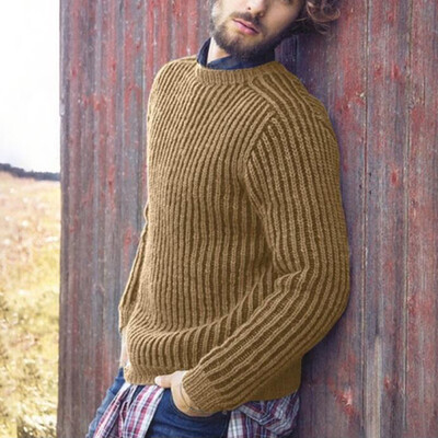 

Mens Casual Solid Round Neck Tops Long Sleeve Plus Size Knitted Autumn Pullover
