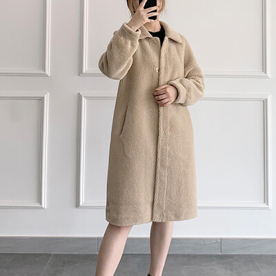 

Toponeto Women Fashion Solid Outerwear Plush Cardigan Loose Turn-down Pocket Coat