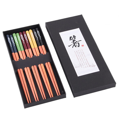 

Toponeto Wooden Chopsticks Set Manual Household Pointed Chopsticks 5 Double Gift 23cm