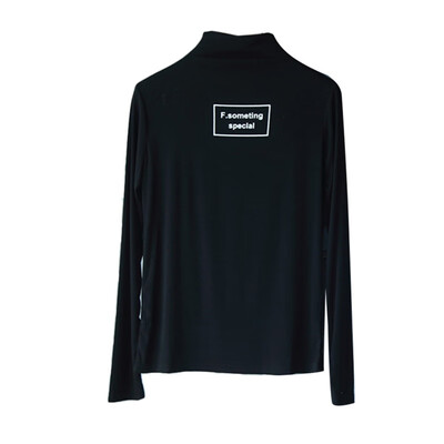 

Slim Shirts Autumn Woman Letter Print Cropped T-shirt Female Half-high Collar print Long-sleeved Short Slim Bottoming Shirt