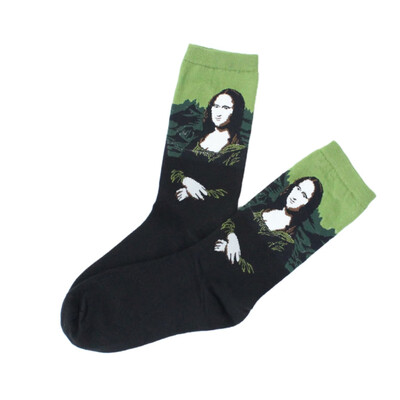 

Spring Retro Women Masterpiece Socks Ukiyoe Art Mona Lisa Van Gogh Mural World Autumn Famous Oil Painting Men Couple Funny Socks