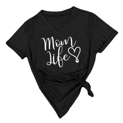 

Casual Women Mom Love Life Print V Neck Short Sleeve T-Shirt Summer Tee Top