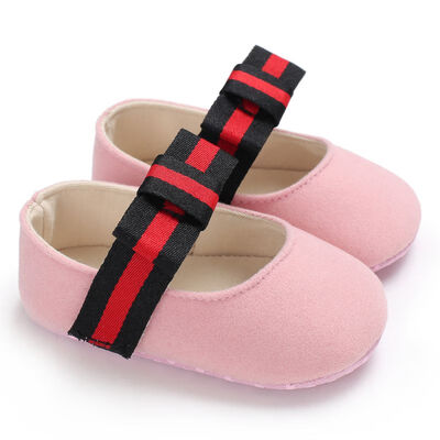 

Baby Girls Princess Shoes Infant Toddler Crib Bebe Kids First Walkers Mary Jane Striped Big Bow Soft Soled Anti-Slip Dress