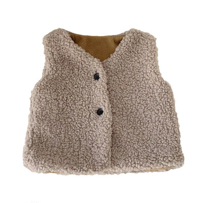 

Winter Children Girls Cute Warm Thick Faux Fur Vest Jacket Solid Color Round Collar Tops Outwears