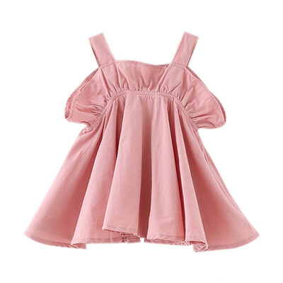 

Summer Girls Ruffled Doll Collar Solid Color Princess Cute Sweet Sleeveless Sling Dress