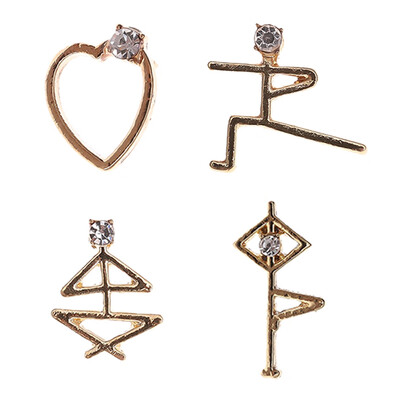 

4 pcsset Creative Geometric Statement Earrings Set Fashion Jewelry Minimalist Gold Color Yoga Shaped Stud Earrings for Women