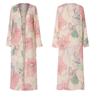 

Women Chiffon Kimono Cardigan Floral Printed Long Sleeve Blouse Summer Autumn Beach Cover Up Long Tops Boho Loose Ladies Shirts