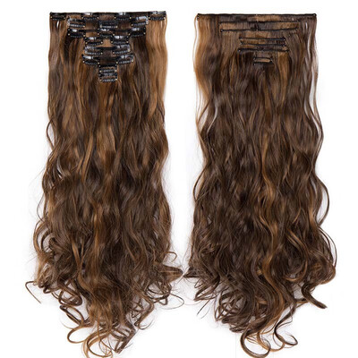 

Full Head Clip Synthetic in Hair Extensions 8 Piece 18 Clips Hairpiece Long Wave Curly Straight for Women