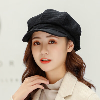 

New Corduroy Korean Edition Ladys Striped Octagonal Cap Duck Tongue Cap British Retro Beret in Autumn&Winter of 2019