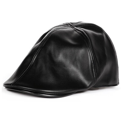 

Women Men Fashion Simple Solid Genuine Leather Casual Artist Painter Beret Cap Newsboy Golf Hat