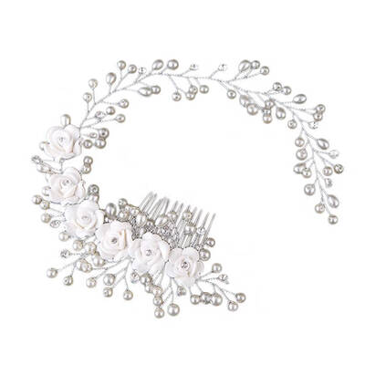 

Fashion Korean Style Women Bride Wedding Hair Clip Handmade Flowers Beads Decoration Ladies Hairband Accessories