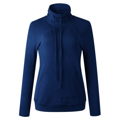 

Fashion Turtleneck Pocket Tether Women Hoodies Sweatshirts Loose Casual Long Sleeve Hooded Pullover Tops