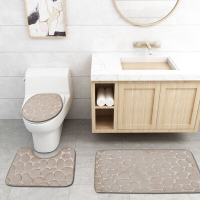 

Toponeto Three Sets of Toilet Floor Cushion 3 sets of 3D Cobblestone Cushion