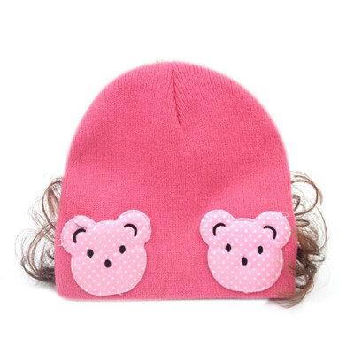 

Winter New Girls Hat Fashion Cute Wig Flower Hair Children Baby Kids Cap Floral Warm Knitted Earmuff Wig Caps Baby Accessories