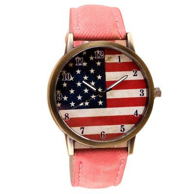 

〖Follure〗American Flag pattern Leather Band Analog Quartz Vogue Wrist Watches BK