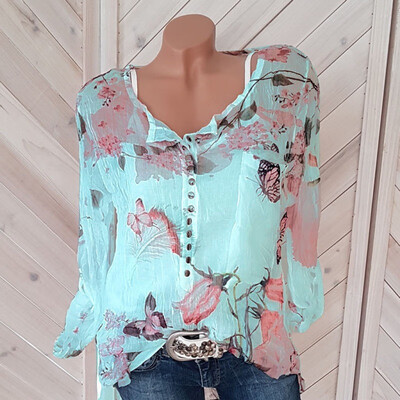 

Summer Fashion Women Beautiful Chiffon Long Sleeve Printed Tops Casual T-shirts