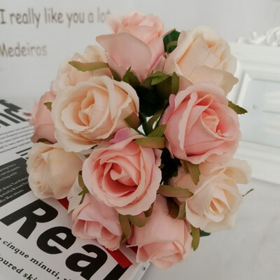 

New Silk Artificial Rose Bouquets Royal Flowers Champagne House Wedding Party Decorations
