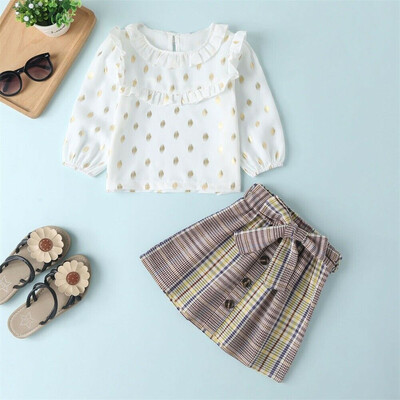 

Baby Girl Toddler Kids Outfit Clothes Ruffle Shirt Plaid Mini Skirts Set 2PCS