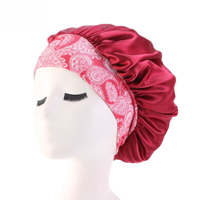 

Womens Satin Night Beauty Salon Sleep Caps Shower Hats Curly Springy Hair Bonnet Cover Silk Head Wide Elastic Band Chemo Cap