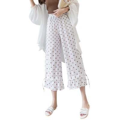 

Vintage Dot Printing Wide Leg Pants Women High Waist Loose Trousers Candy Color Lace Up Leg Female Streetwear Casual Pants
