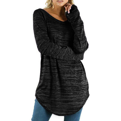 

Women O Neck T-Shirt Loose Plus Size Spring Autumn Long Sleeve Solid Color Long Top