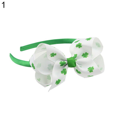 

St Patricks Day Lucky Clover Print Bowknot Hair Hoop Kids Headband Headwear