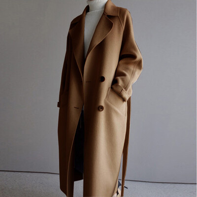 

Tailored Womens Oversize Lapel Cashmere Wool Blend Belt Trench Coat Outwear Jacket