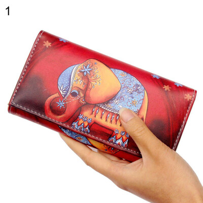 

Exotic Elephant Animal Print Faux Leather Women Long Purse Card Cash Holder
