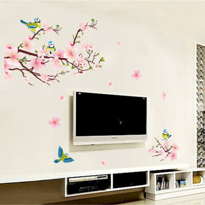 

Gobestart Room Peach Blossom Flower Butterfly Wall Stickers Vinyl Art Decals Decor Mural
